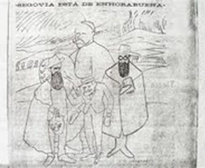 Caricatura de Daniel Zuloaga, Belmonte y Valle-Inclán, Segovia 1919